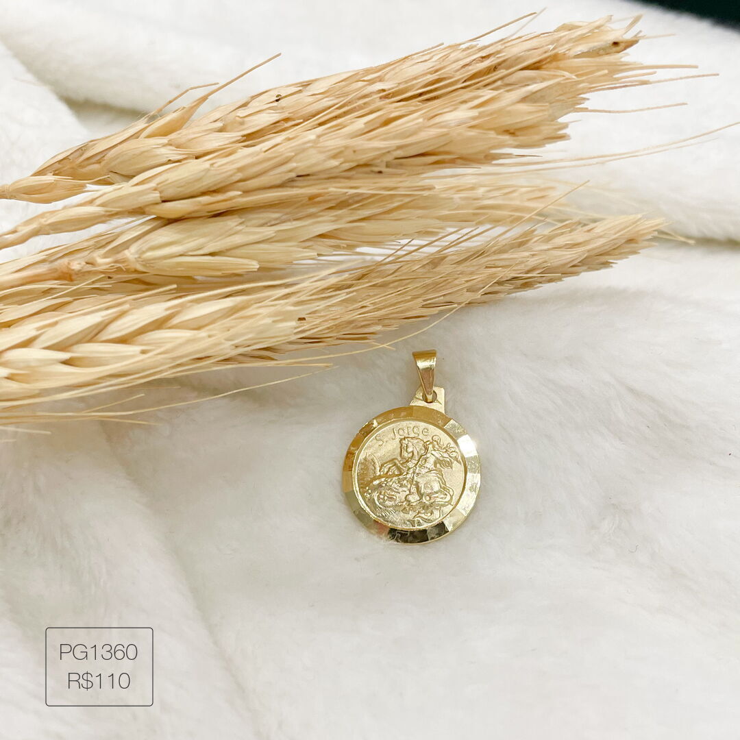 Pingente São Jorge Redondo Diamantado Liso Dourado